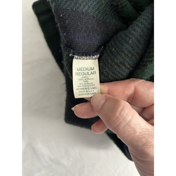 Vintage LL Bean Plaid Fleece Button Jacket Womens Size Medium Green Blue Comfort - Picture 5 of 9
